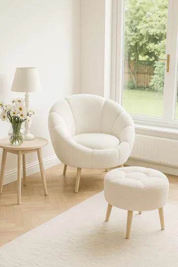 Ørelappstol- og puffesett (2 deler) Atelier Del Sofa Lida (75 x 100 x 42 cm) Hvit - Møbler - Stoler - Lenestoler - Lenestol med fotskammel