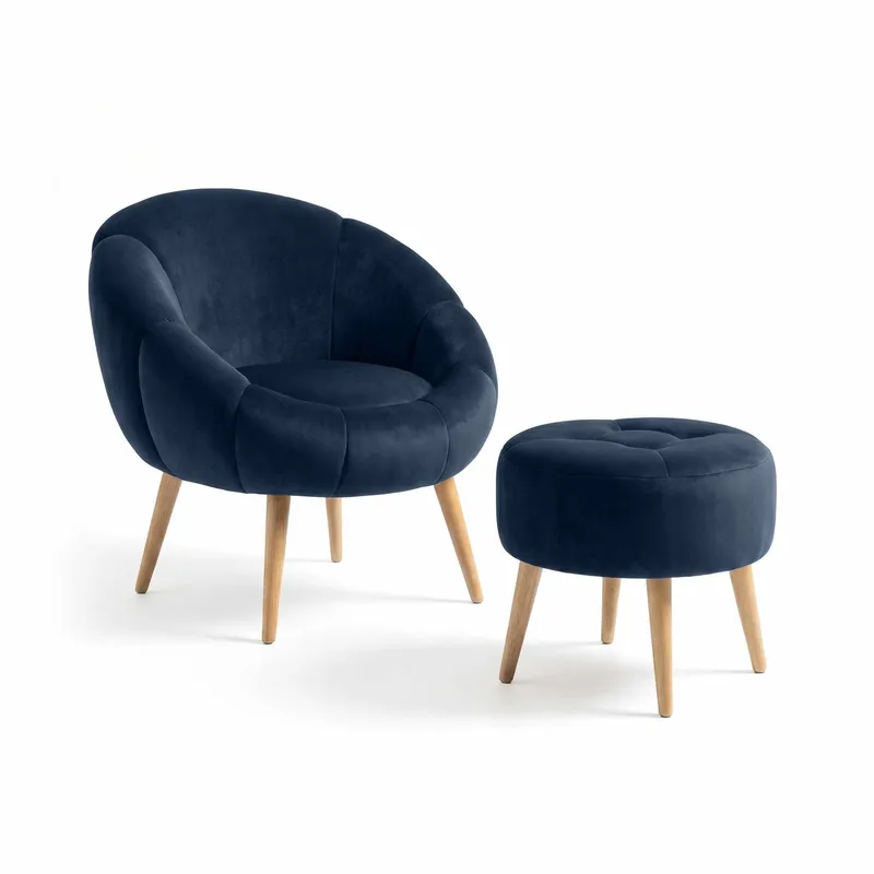 Ørelappstol- og puffesett (2 deler) Atelier Del Sofa Lida (75 x 100 x 42 cm) Antrasitt