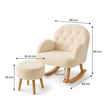 Ørelappstol- og puffesett (2 deler) Atelier Del Sofa Dugmeli (80 x 85 x 65 cm) Krem - Møbler - Stoler - Lenestoler
