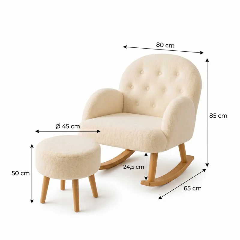 Ørelappstol- og puffesett (2 deler) Atelier Del Sofa Dugmeli (80 x 85 x 65 cm) Krem - Møbler - Stoler - Lenestoler