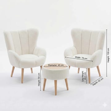 Ørelappstol- og puffsett (3 deler) Atelier Del Sofa Lida Wellsoft (75 x 100 x 42 cm) Hvit - Møbler - Stoler - Lenestoler