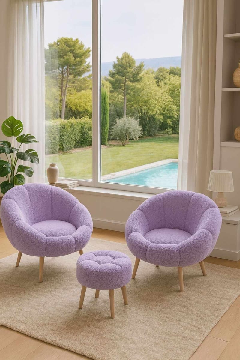 Ørelappstol- og puffsett (3 deler) Atelier Del Sofa Lida Wellsoft (75 x 100 x 42 cm) Syrin - Møbler - Stoler - Lenestoler