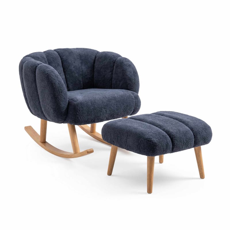 Ørelappstol- og puffesett (2 deler) Atelier Del Sofa Lotus (70 x 94 x 42 cm) Antrasitt, Antrasitt