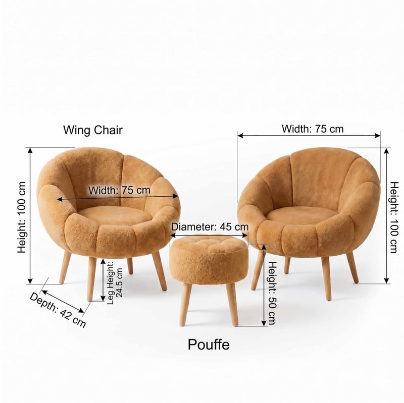 Ørelappstol- og puffsett (3 deler) Atelier Del Sofa Lida Wellsoft (75 x 100 x 42 cm) Brun - Møbler - Stoler - Lenestoler