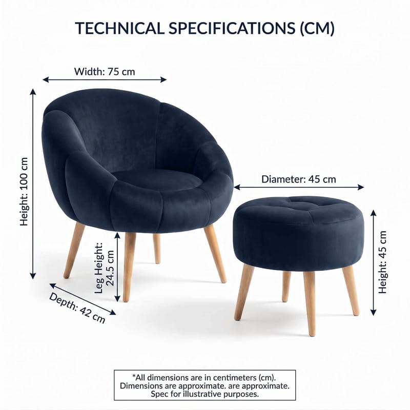 Ørelappstol- og puffesett (2 deler) Atelier Del Sofa Lida (75 x 100 x 42 cm) Antrasitt - Møbler - Stoler - Lenestoler - Lenestol med fotskammel