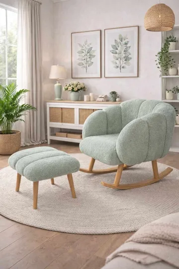 Ørelappstol- og puffesett (2 deler) Atelier Del Sofa Lotus (70 x 94 x 42 cm) Grønn - Møbler - Stoler - Lenestoler