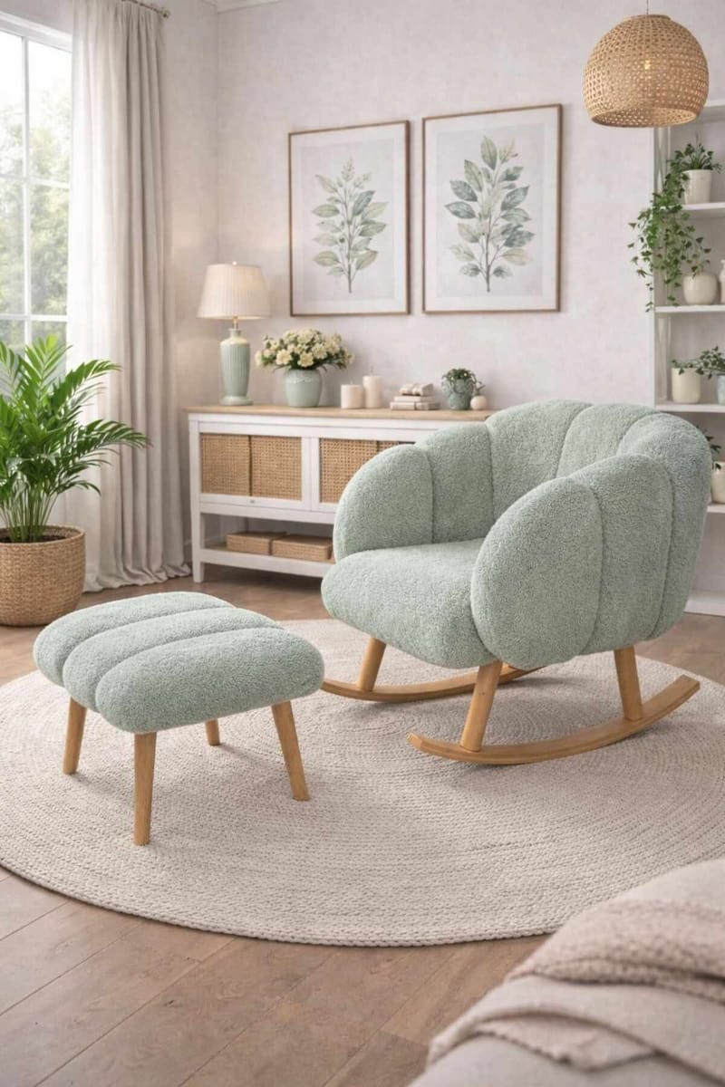 Ørelappstol- og puffesett (2 deler) Atelier Del Sofa Lotus (70 x 94 x 42 cm) Grønn - Møbler - Stoler - Lenestoler