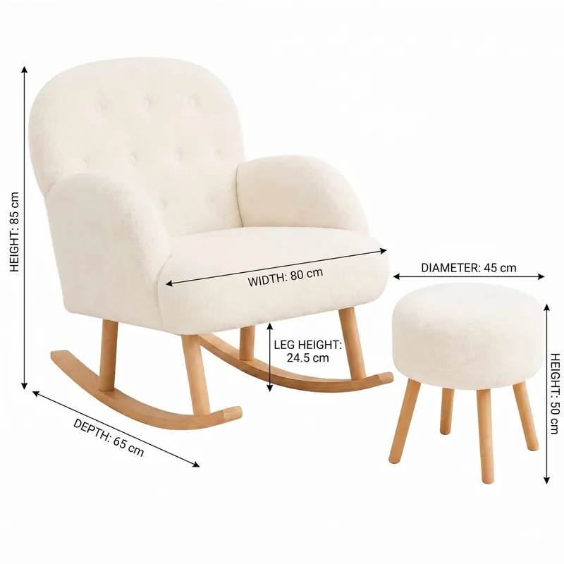 Ørelappstol- og puffesett (2 deler) Atelier Del Sofa Dugmeli (80 x 85 x 65 cm) Hvit - Møbler - Stoler - Lenestoler
