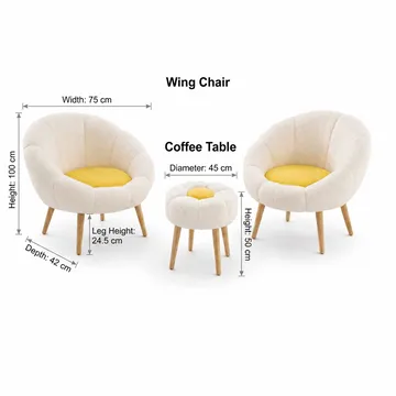 Ørelappstol- og puffsett (3 deler) Atelier Del Sofa Lida Wellsoft (75 x 100 x 42 cm) Hvit gul - Møbler - Stoler - Lenestoler