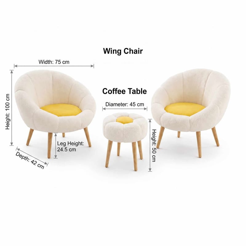 Ørelappstol- og puffsett (3 deler) Atelier Del Sofa Lida Wellsoft (75 x 100 x 42 cm) Hvit gul - Møbler - Stoler - Lenestoler