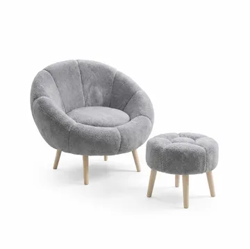 Ørelappstol- og puffesett (2 deler) Atelier Del Sofa Lida (75 x 100 x 42 cm) Grå