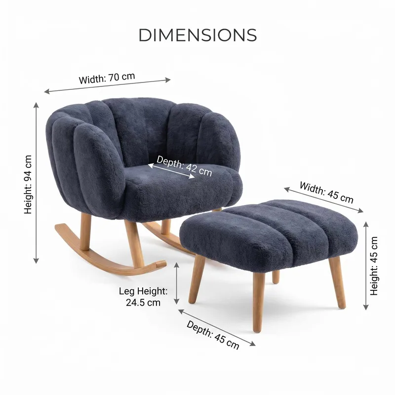 Ørelappstol- og puffesett (2 deler) Atelier Del Sofa Lotus (70 x 94 x 42 cm) Antrasitt - Antrasitt - Møbler - Stoler - Lenestoler