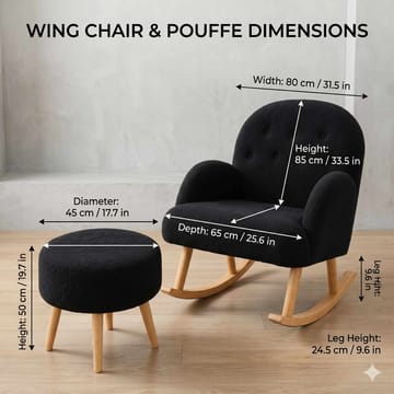 Ørelappstol- og puffesett (2 deler) Atelier Del Sofa Dugmeli (80 x 85 x 65 cm) Svart - Møbler - Stoler - Lenestoler