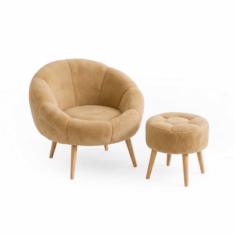 Ørelappstol- og puffesett (2 deler) Atelier Del Sofa Lida (75 x 100 x 42 cm) Brun