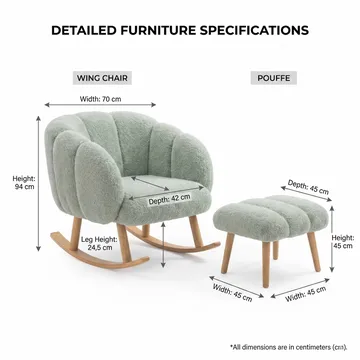 Ørelappstol- og puffesett (2 deler) Atelier Del Sofa Lotus (70 x 94 x 42 cm) Grønn - Møbler - Stoler - Lenestoler