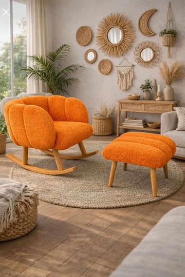 Ørelappstol- og puffesett (2 deler) Atelier Del Sofa Lotus (70 x 94 x 42 cm) Oransje - Møbler - Stoler - Lenestoler