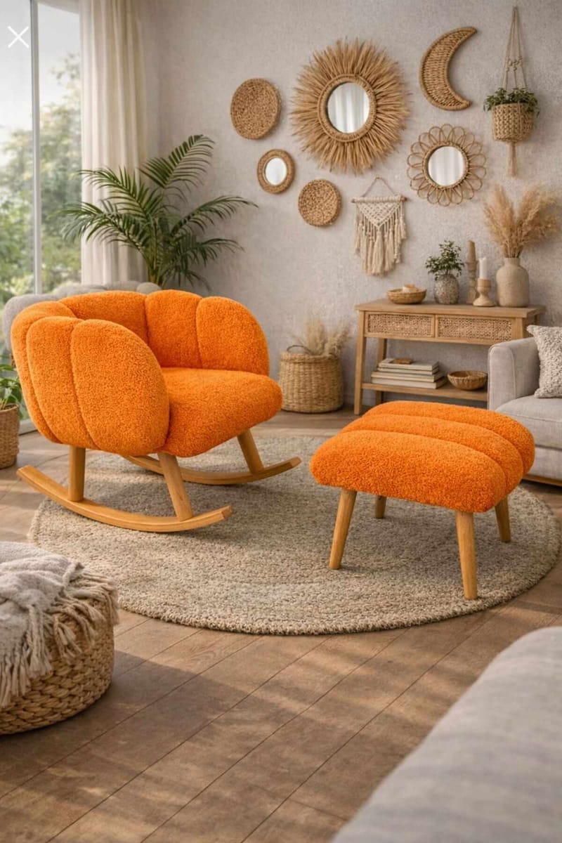 Ørelappstol- og puffesett (2 deler) Atelier Del Sofa Lotus (70 x 94 x 42 cm) Oransje - Møbler - Stoler - Lenestoler