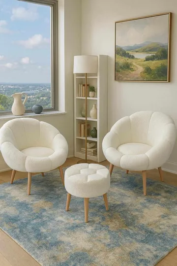 Ørelappstol- og puffsett (3 deler) Atelier Del Sofa Lida Wellsoft (75 x 100 x 42 cm) Hvit - Møbler - Stoler - Lenestoler