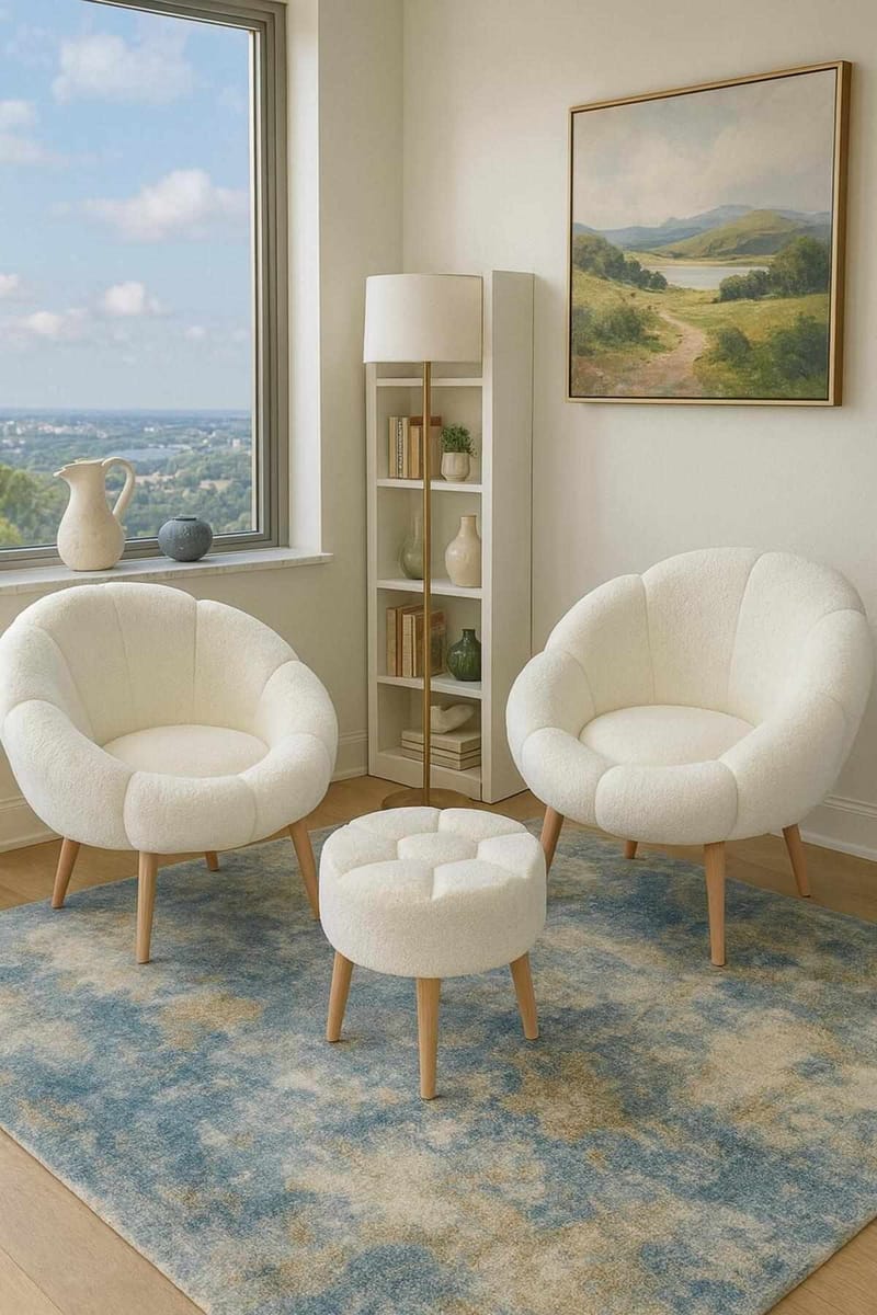 Ørelappstol- og puffsett (3 deler) Atelier Del Sofa Lida Wellsoft (75 x 100 x 42 cm) Hvit - Møbler - Stoler - Lenestoler