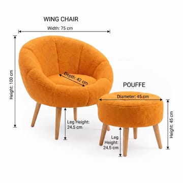 Ørelappstol- og puffesett (2 deler) Atelier Del Sofa Lida (75 x 100 x 42 cm) Oransje - Møbler - Stoler - Lenestoler - Lenestol med fotskammel