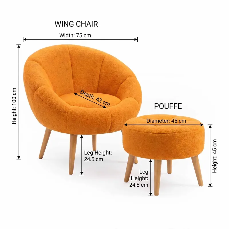 Ørelappstol- og puffesett (2 deler) Atelier Del Sofa Lida (75 x 100 x 42 cm) Oransje - Møbler - Stoler - Lenestoler - Lenestol med fotskammel