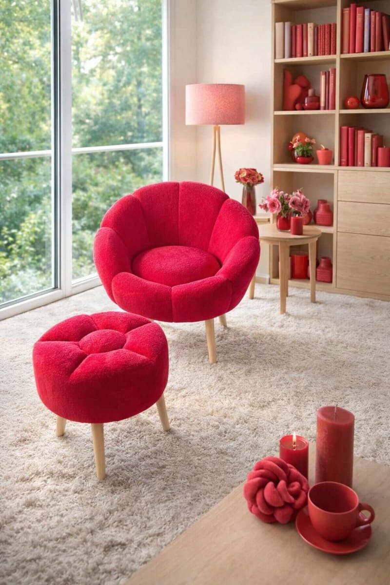Ørelappstol- og puffesett (2 deler) Atelier Del Sofa Lida (75 x 100 x 42 cm) Fuksia - Møbler - Stoler - Lenestoler - Lenestol med fotskammel