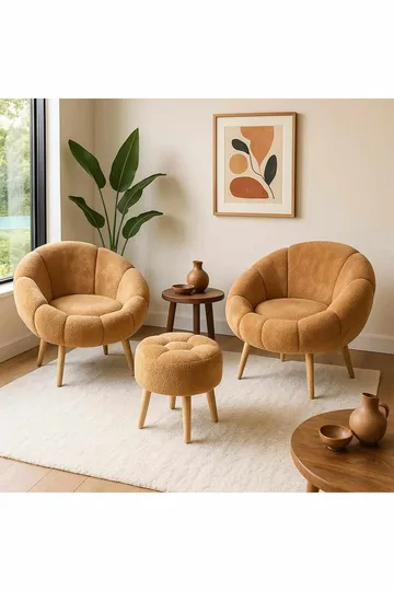 Ørelappstol- og puffsett (3 deler) Atelier Del Sofa Lida Wellsoft (75 x 100 x 42 cm) Brun - Møbler - Stoler - Lenestoler