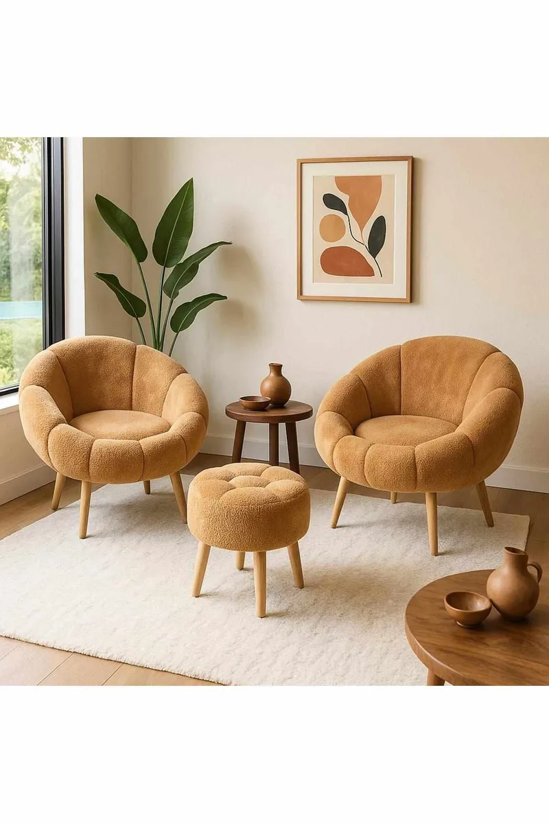 Ørelappstol- og puffsett (3 deler) Atelier Del Sofa Lida Wellsoft (75 x 100 x 42 cm) Brun - Møbler - Stoler - Lenestoler