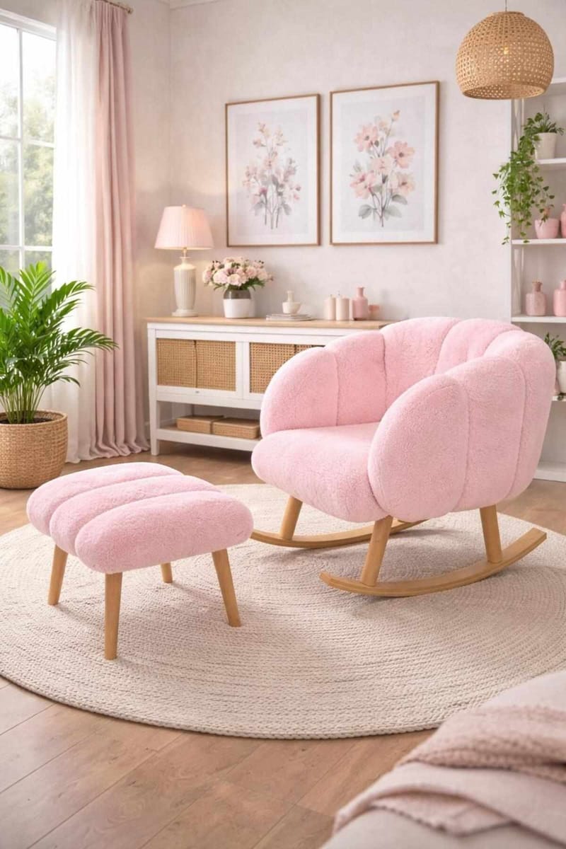 Ørelappstol- og puffesett (2 deler) Atelier Del Sofa Lotus (70 x 94 x 42 cm) Rosa - Møbler - Stoler - Lenestoler
