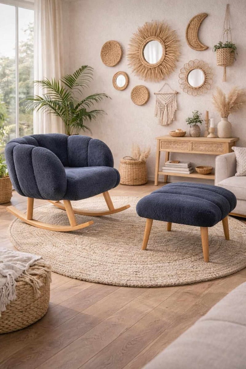Ørelappstol- og puffesett (2 deler) Atelier Del Sofa Lotus (70 x 94 x 42 cm) Antrasitt - Antrasitt - Møbler - Stoler - Lenestoler