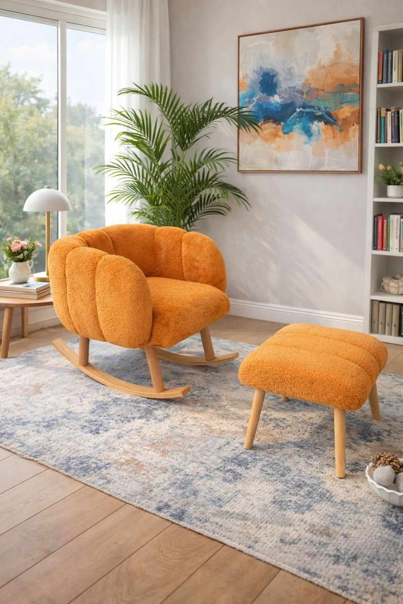 Ørelappstol- og puffesett (2 deler) Atelier Del Sofa Lotus (70 x 94 x 42 cm) Oransje - Møbler - Stoler - Lenestoler