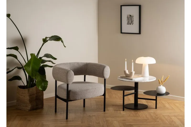Ambiya Rund Lenestol i Bouclé - Beige - Møbler - Stoler - Lenestoler