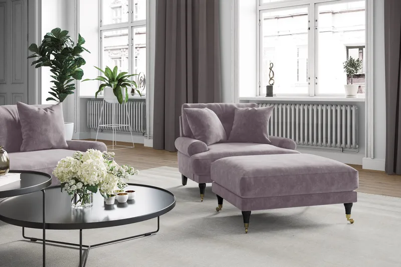 Andrew Loveseat Fløyel - Lilla/Messing - Møbler - Stoler - Lenestoler - Fløyelslenestol