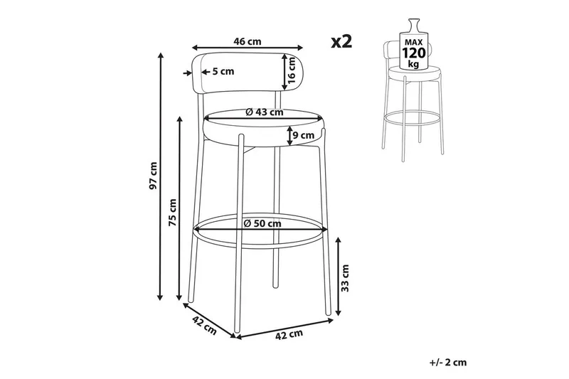 Barstol Beliani Allison set om 2 Beige-Svart Ljusbeige - Møbler - Stoler - Barstol