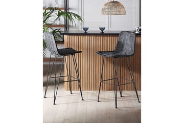Barstol Beliani Cassita set om 2 Natur-Beige-Svart Black - Møbler - Stoler - Barstol