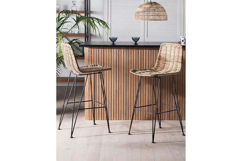 Barstol Beliani Cassita set om 2 Natur-Beige-Svart Natural - Møbler - Stoler - Barstol