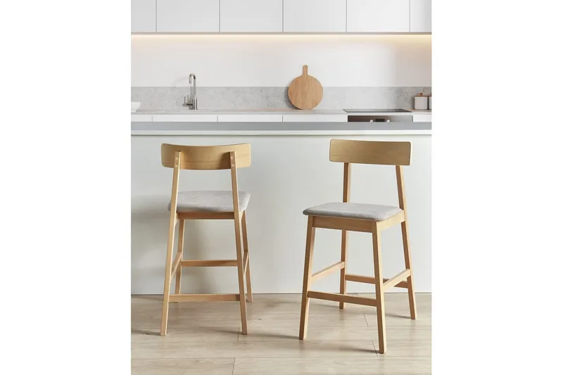 Barstol Beliani Isanti set om 2 Ljus Trä-Beige Taupe - Møbler - Stoler - Barstol