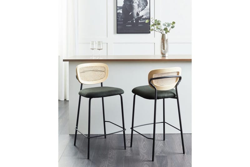Barstol Beliani Mayetta set om 2 Natur-Beige-Svart Dark green VALUE_MISSING_18131 - Møbler - Stoler - Barstol