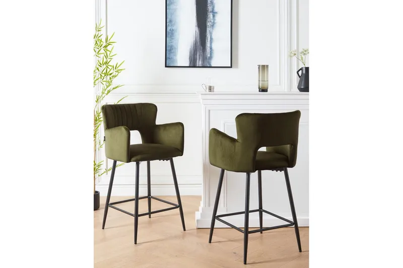 Barstol Beliani Sanilac set om 2 Blå-Svart Olive green VALUE_MISSING_18023 - Møbler - Stoler - Barstol