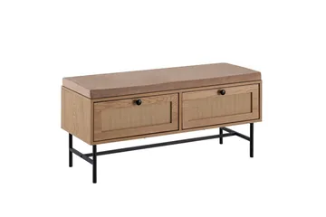 Benke Wohnling Tekstiltrukket Sitteplass Med 2 Skuffer i Rattan-utseende Eikedekor - Møbler - Stoler - Benk