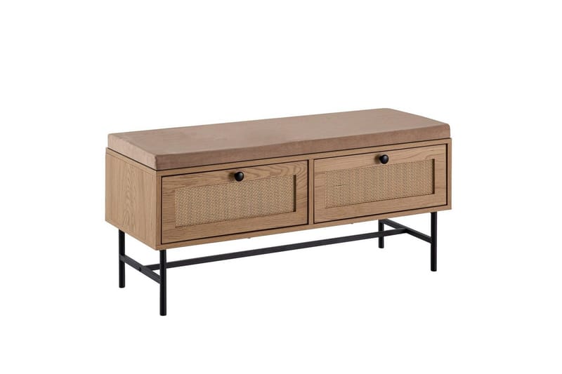 Benke Wohnling Tekstiltrukket Sitteplass Med 2 Skuffer i Rattan-utseende Eikedekor - Møbler - Stoler - Benk