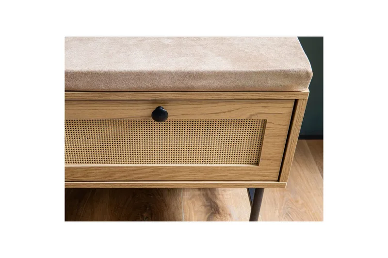 Benke Wohnling Tekstiltrukket Sitteplass Med 2 Skuffer i Rattan-utseende Eikedekor - Møbler - Stoler - Benk