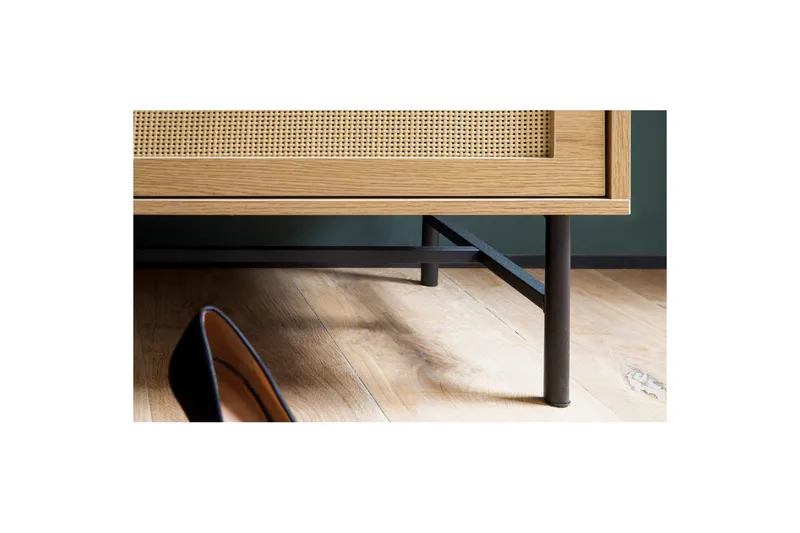 Benke Wohnling Tekstiltrukket Sitteplass Med 2 Skuffer i Rattan-utseende Eikedekor - Møbler - Stoler - Benk