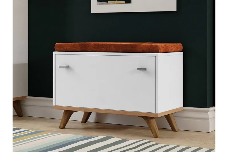 Cheshunt Sittebenk med Oppbevaring - Hvit/Eik - Møbler - Stoler - Benk - Sittebenk med oppbevaring