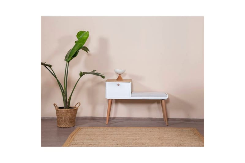 Benk Hvit / Eik - Hvit - Møbler - Stoler - Krakk