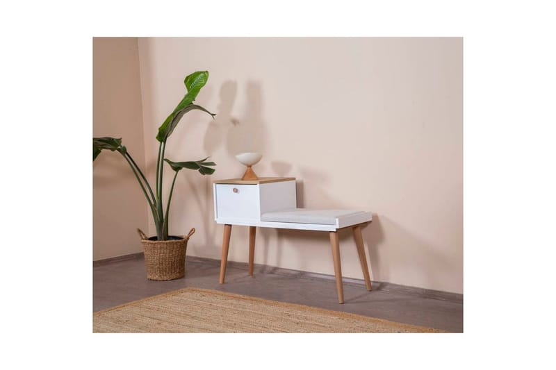 Benk Hvit / Eik - Hvit - Møbler - Stoler - Krakk