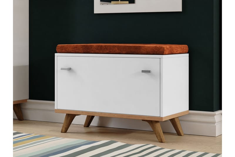 Sittebenk Egremount med Oppbevaring - Hvit/Eik - Møbler - Stoler - Benk - Sittebenk med oppbevaring