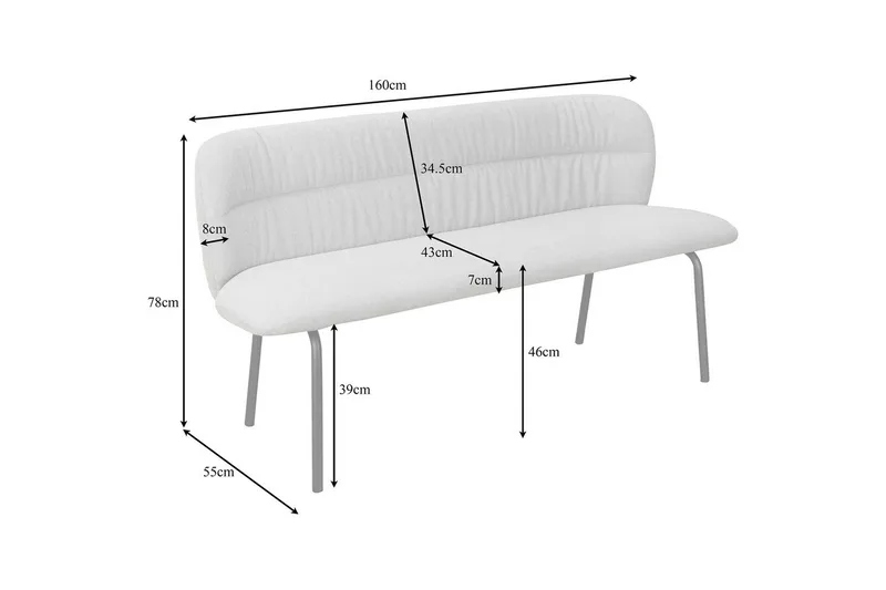 Spisebenk Casey Grå - Grå - Møbler - Stoler - Benk - Benk med ryggstøtte