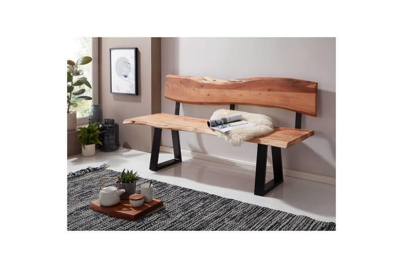 Spisestuebenk Wohnling Heltre tre kant med metallben landstil Med ryggstøtte, 180 cm - Med ryggstøtte, 180 cm - Møbler - Stoler - Benk - Benk med ryggstøtte