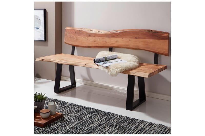 Spisestuebenk Wohnling Heltre tre kant med metallben landstil Med ryggstøtte, 180 cm - Med ryggstøtte, 180 cm - Møbler - Bord - Spisebord & kjøkkenbord